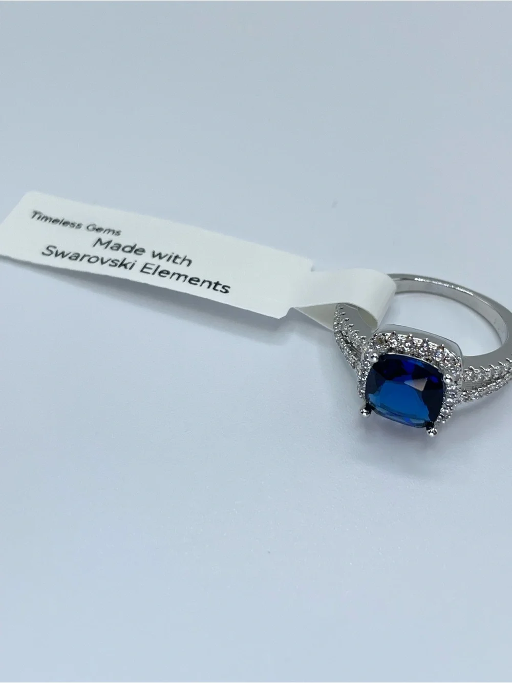 Swarovski Crystal Elements Sapphire Blue Halo Art Deco Ring Sz 5.5